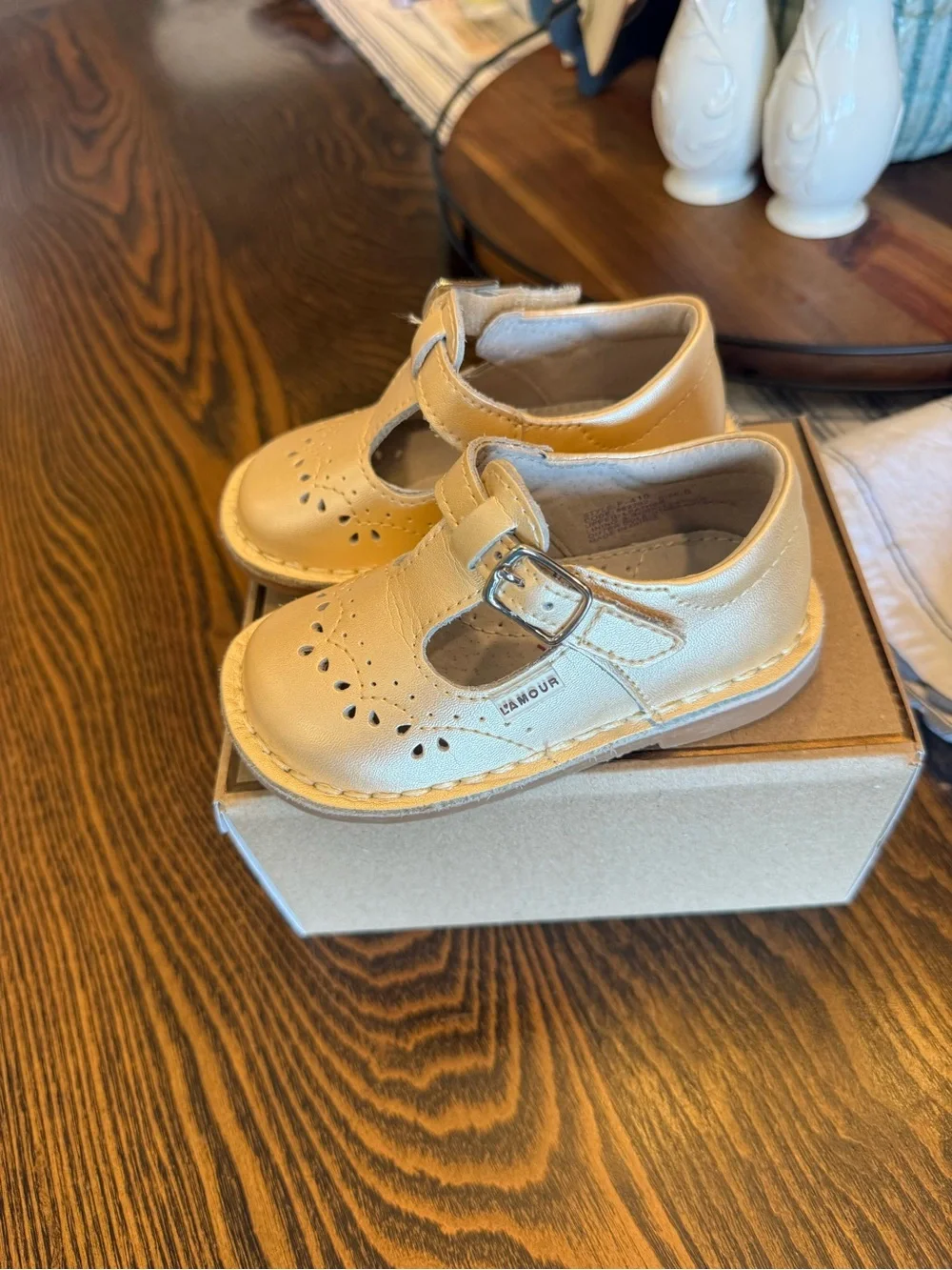 L'Amour Champagne T-Strap Girls Mary Janes